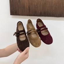 绒面玛丽珍鞋女轻便平底时尚一字扣浅口单鞋春秋豆豆鞋百搭小皮鞋