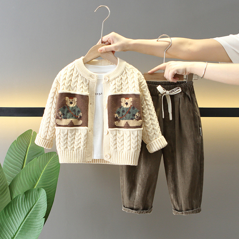 6158 Traje de otoño para niños 2024 Nuevo estilo de moda para niños de primavera y otoño chaqueta de suéter traje de tres piezas para bebés