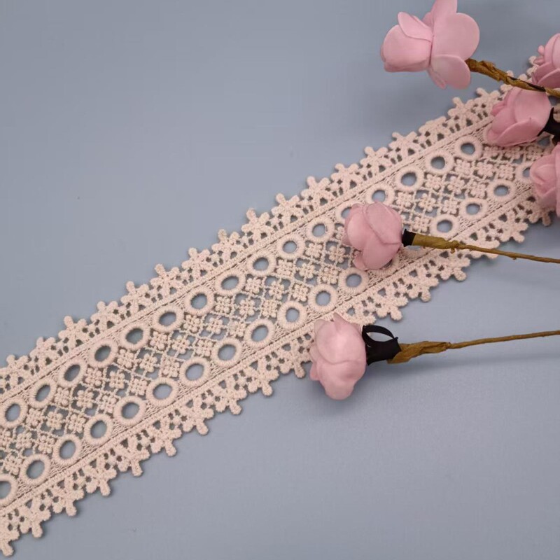 In Stock 6cm Cotton Thread Water-Soluble Strip Floral White Small Flowers Bilateral Symmetry DIY Round Hole Lace Clothing Accessories Full Size