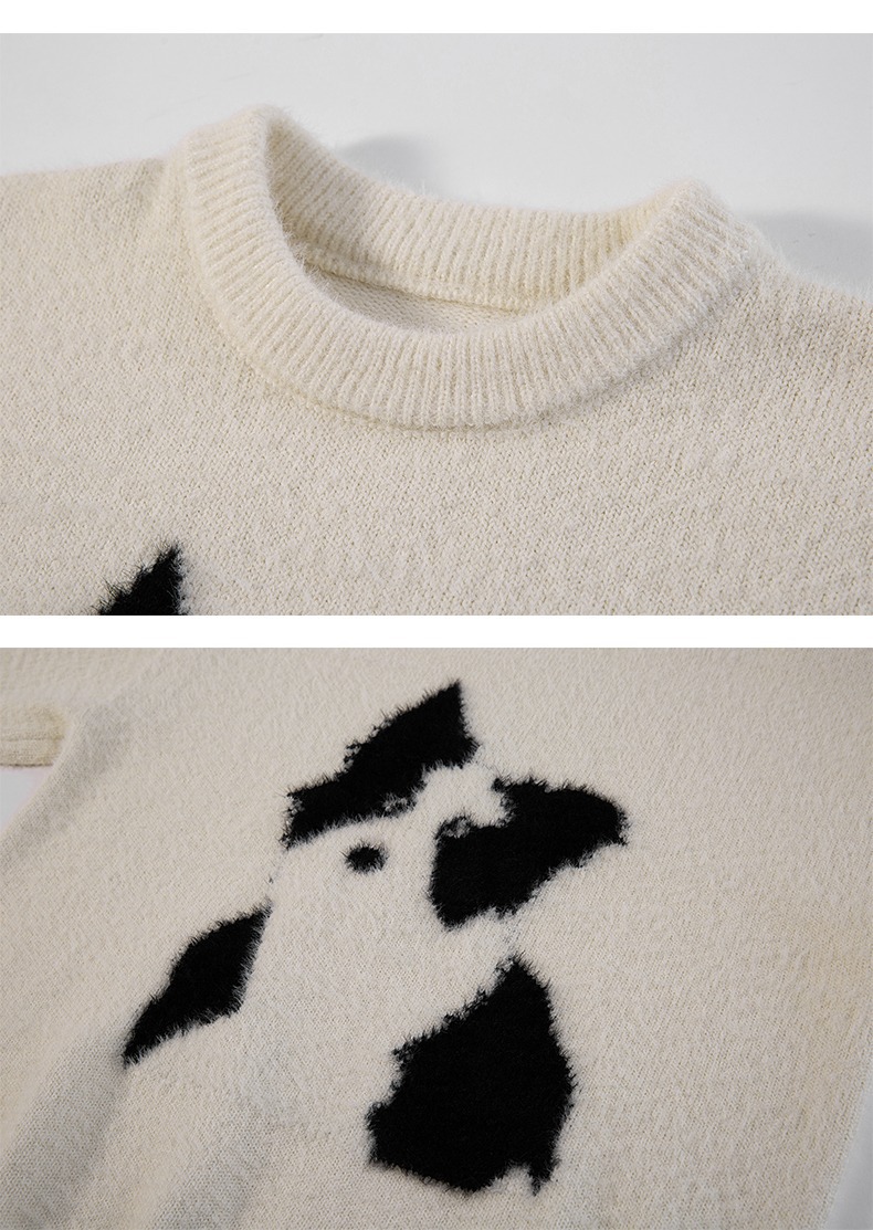 Herren Winter Mohair Pullover Mit Hunde Motiv Rundhals Strick_voghion.com