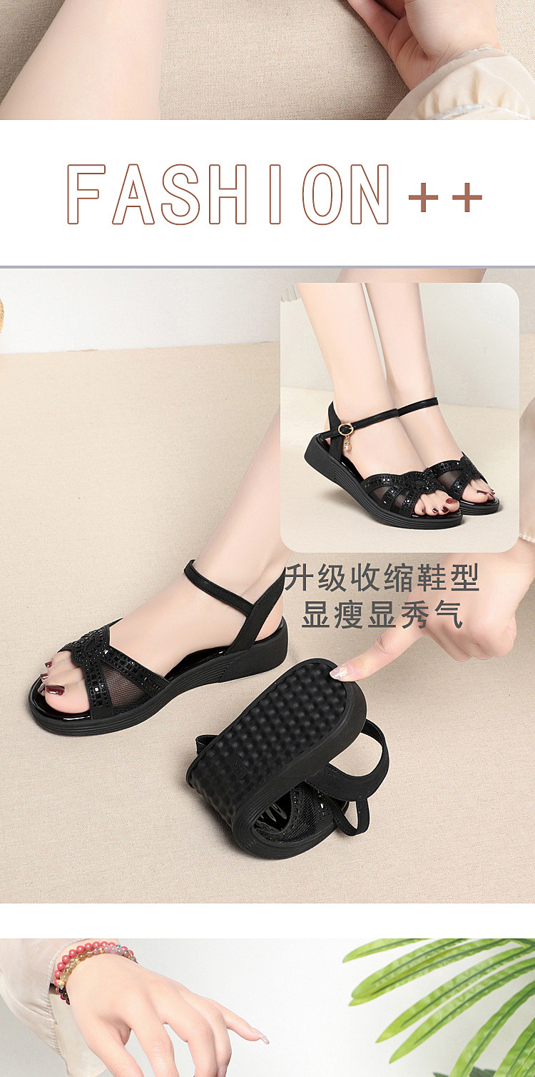 Dép sandal nữ đế mềm da thật chống trơn trượt đế xuồng bệt mùa hè — Màu đen chi tiết 11