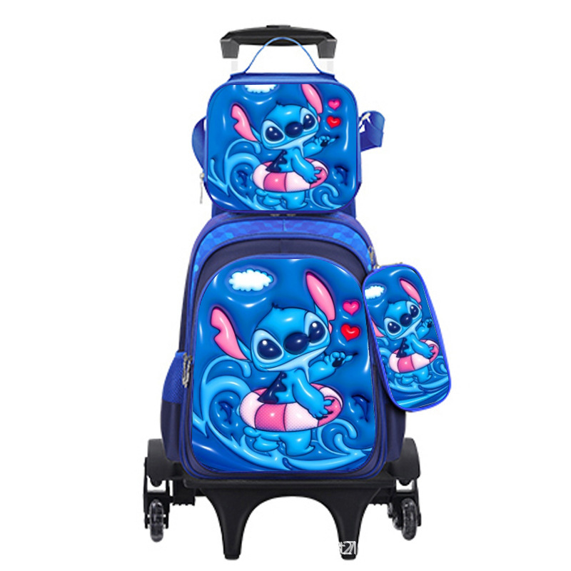 Nuevo bolso escolar impermeable de cuero brillante expandido para niños transfronterizos, carrito, bolso escolar de tres piezas para estudiantes, mochila de dibujos animados