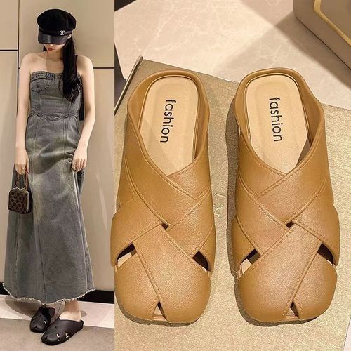 Summer Lazy Half-Open Women's Fashionable Flat-Heel Roman Sandals | Women's Outdoor Mules
