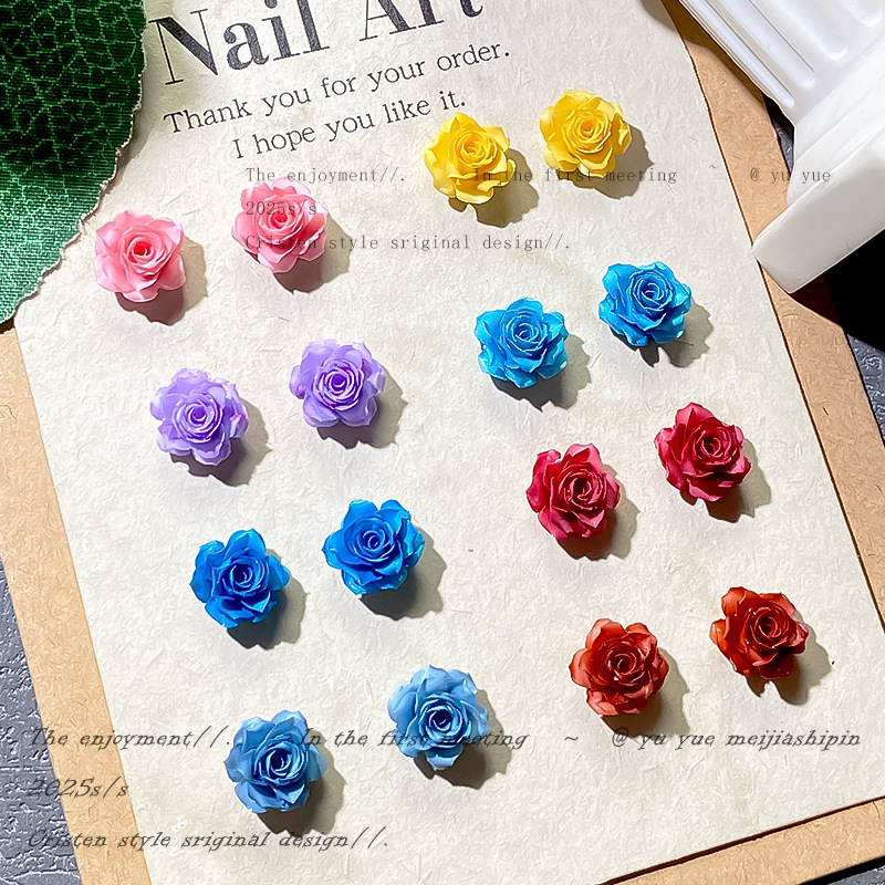 Retro Chinese Style Tie-Dye True Love Rose Nail Art Jewelry Luminous Soft Glue Flower Camellia DIY Wearable Nail Accessories