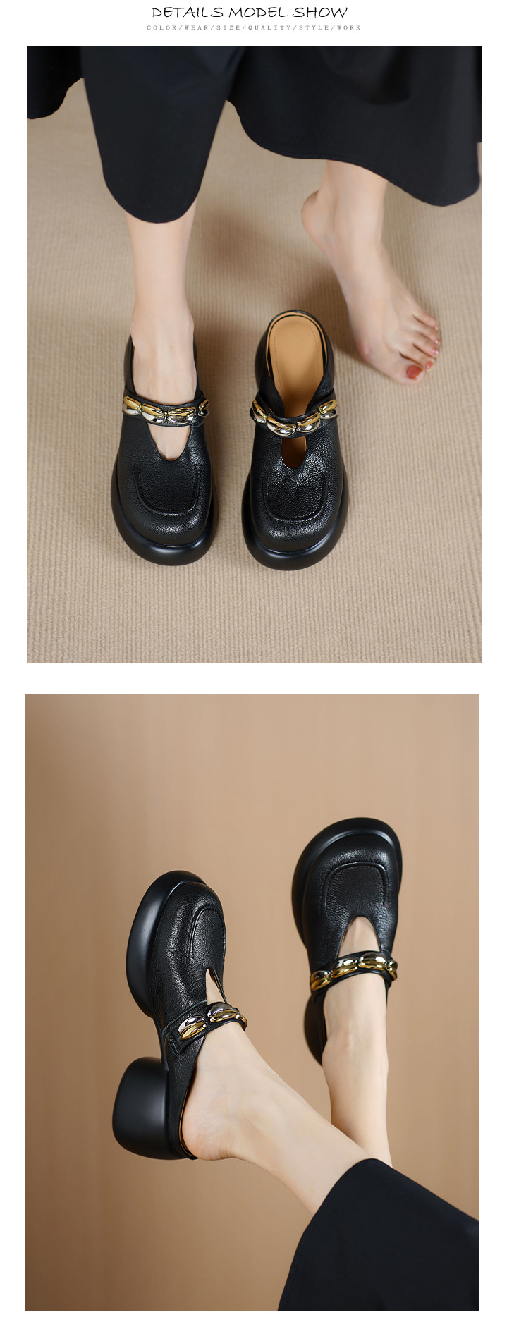 Dép sandal cao gót nữ mũi kín gót hở đế dày 7 cm — đen chi tiết 9