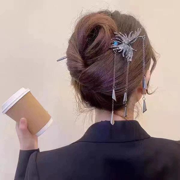 F0542 butterfly wind chime tassel hairpin black