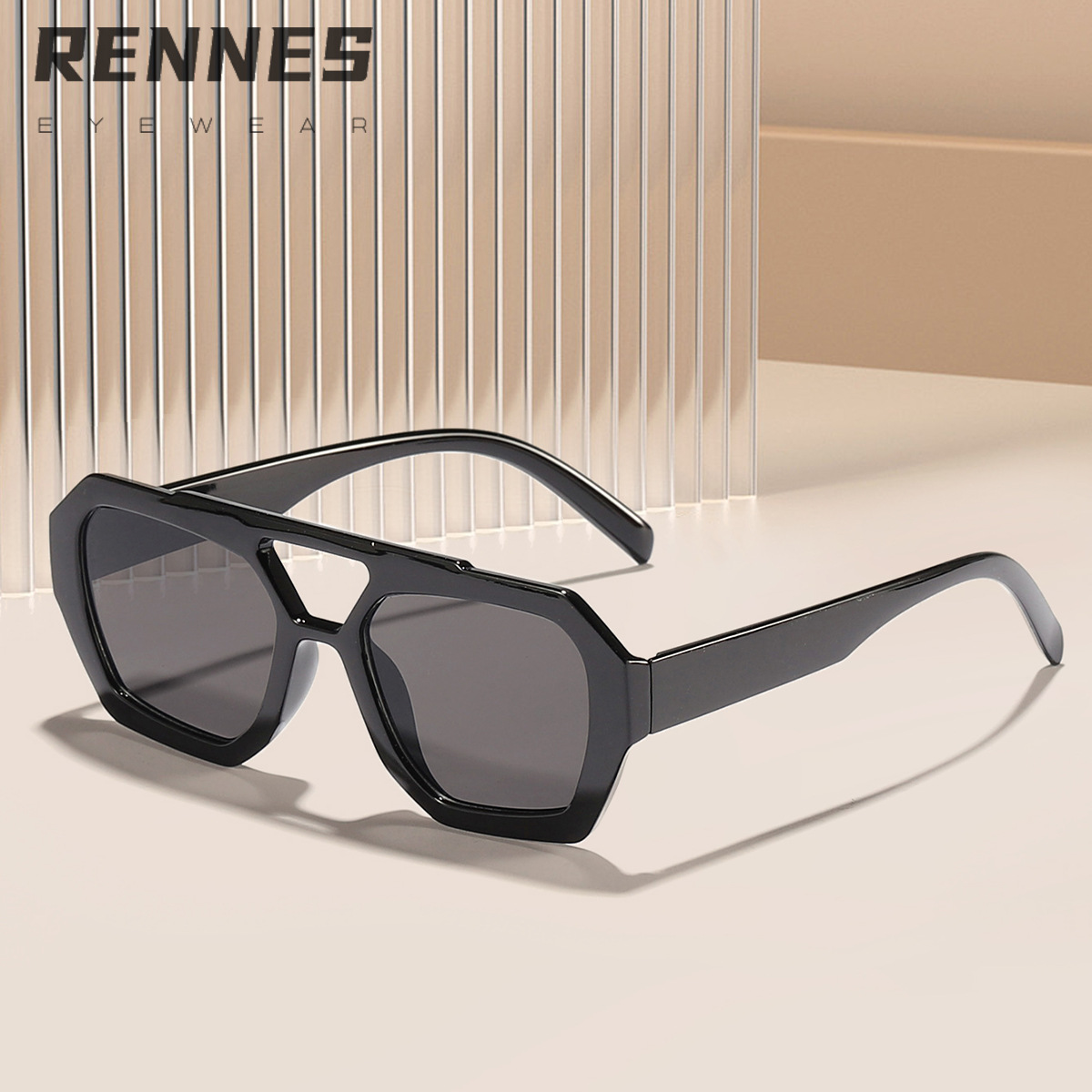 2024 nuevas gafas de sol irregulares de doble viga europeas y americanas transfronterizas para mujer, gafas de sol de tendencia de celebridades de Internet bohemia retro