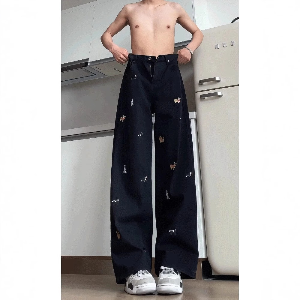 Dachshund Dog All-match Jeans Men's Summer American Style High Street Vibe Pants Long Tall Slim Look Jeans