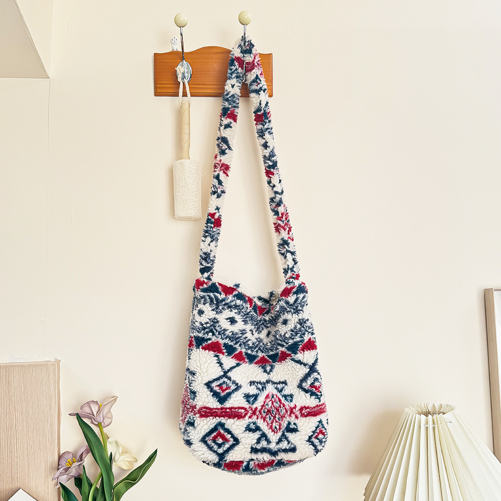 Versión coreana de ins otoño e invierno nuevo material de lana de gran capacidad bolso femenino tote, viento perezoso, viento perezoso, hombro inclinado, marea de bolso