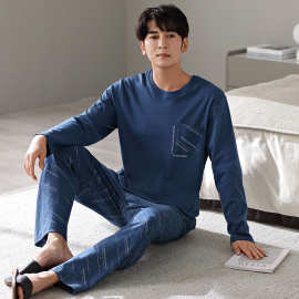 男士睡衣男春秋款纯棉长袖秋季2023新款大码简约可外穿家居服套装