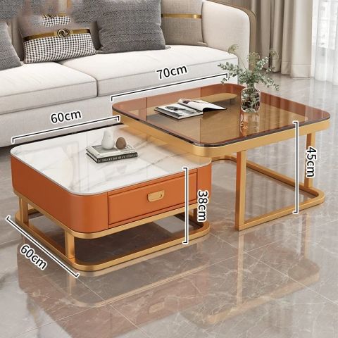 Mesa de té de lujo ligera sala de estar doméstica moderna y pequeña casa red cuadrada de vidrio rojo tablero de TV combinado mesa de té