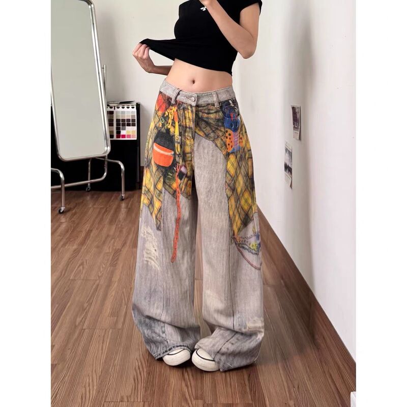 European-style heavy-duty rivet-detail wide-leg harem pants for women, 2026 autumn new collection, loose, fashionable, stylish, and versatile denim pants European-style heavy-duty rivet-detail wide-leg harem pants for women, 2026 autumn new collection, loose, fashionable, stylish, and versatile denim pants