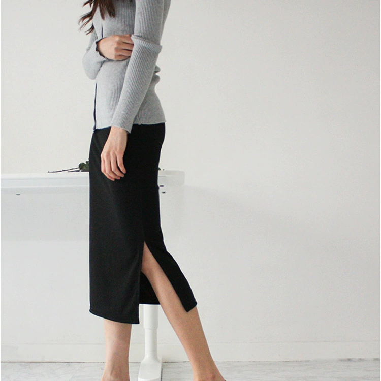 2023 Южная Корея осенне-зимняя юбка средней длины с разрезом сбоку, эластичная талия, юбка на один шаг