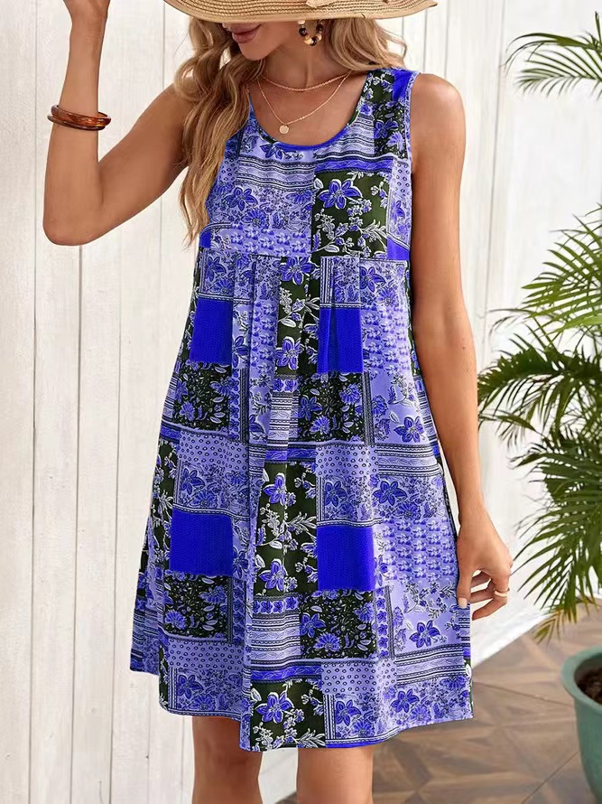 Women's Regular Dress Elegant Streetwear Round Neck Sleeveless Printing Midi Dress Daily display picture 2