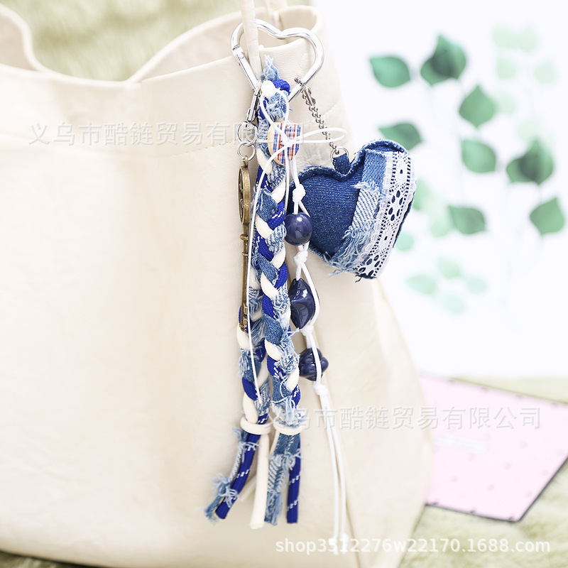 miu ペンダントレトロ甘いクールデニムブルーラブバッグペンダントスクールバッグペンダントキーホルダー装飾バッグペンダント|undefined