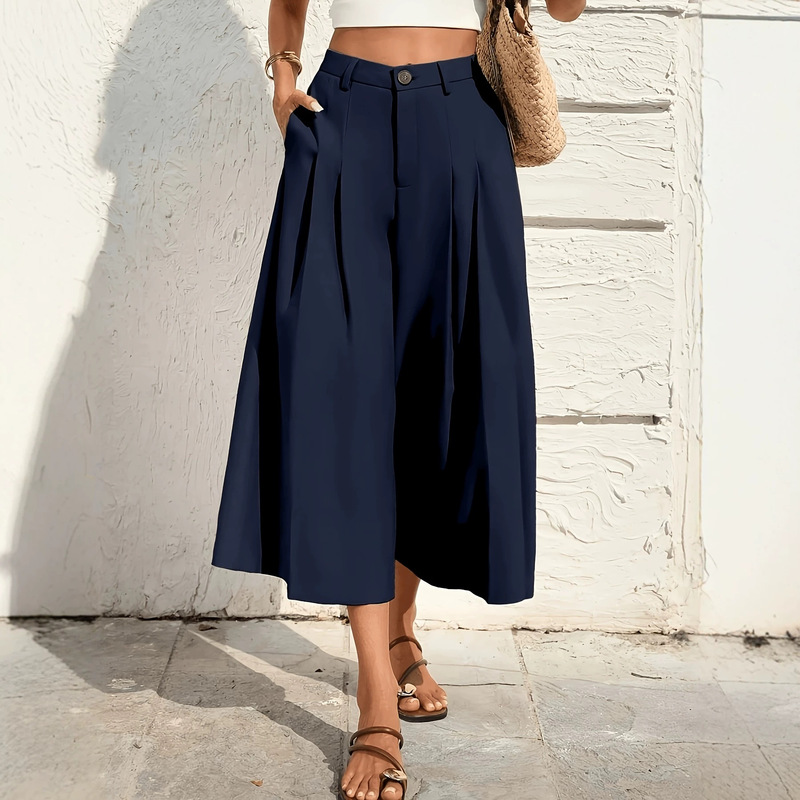 Women's Summer High-Waisted Wide-Leg Skirt Pants, Slimming Cropped Pants with Draped Effect, Loose and Versatile Casual Pants for Women's Daily Wear Women's Summer High-Waisted Wide-Leg Skirt Pants, Slimming Cropped Pants with Draped Effect, Loose and Versatile Casual Pants for Women's Daily Wear