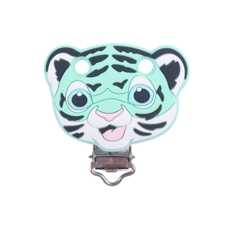Nuevo bebé suministros de dibujos animados de silicona animal Tigre forma calmante bebé chupete de silicona anti-gota clip de cadena