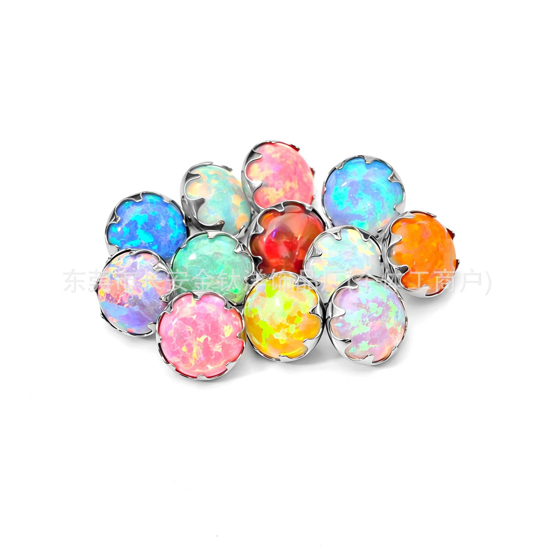 F136 Titanium Serrated Opal Inlaid Tongue Lip Ear Navel Piercing Jewelry G23 Titanium Alloy Body Jewelry detail image 8