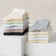 Spring and summer women's thin breathable sweat-absorbent socks solid color versatile sports mid-calf socks soft and comfortable confinement socks