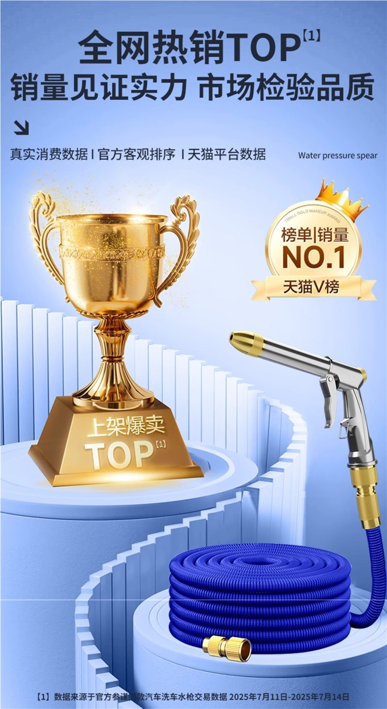 Car Wash Water Gun High-Pressure Nozzle Household Faucet Telescopic Hose Explosion-Proof Powerful Cleaning Tool for Cars