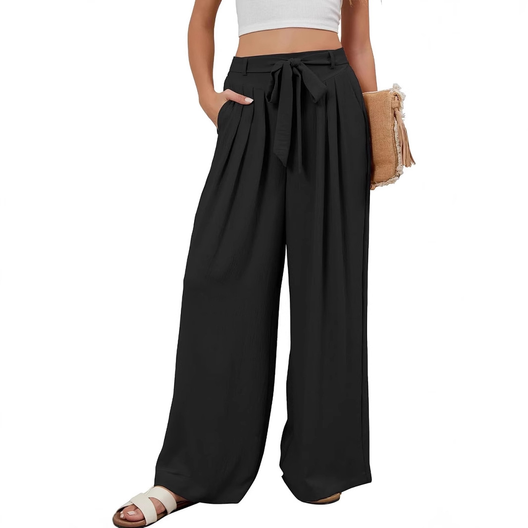 2025 Cross-Border European and American Amazon Women's High-Waisted Adjustable Knotted Loose Casual Pants
