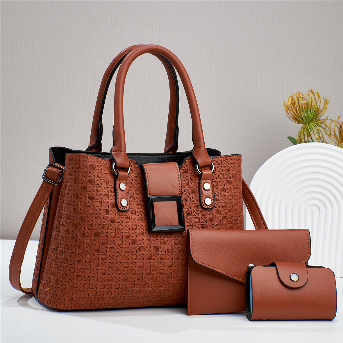 Women's Pu Leather Solid Color Vintage Style Square Zipper Bag Sets display picture 2