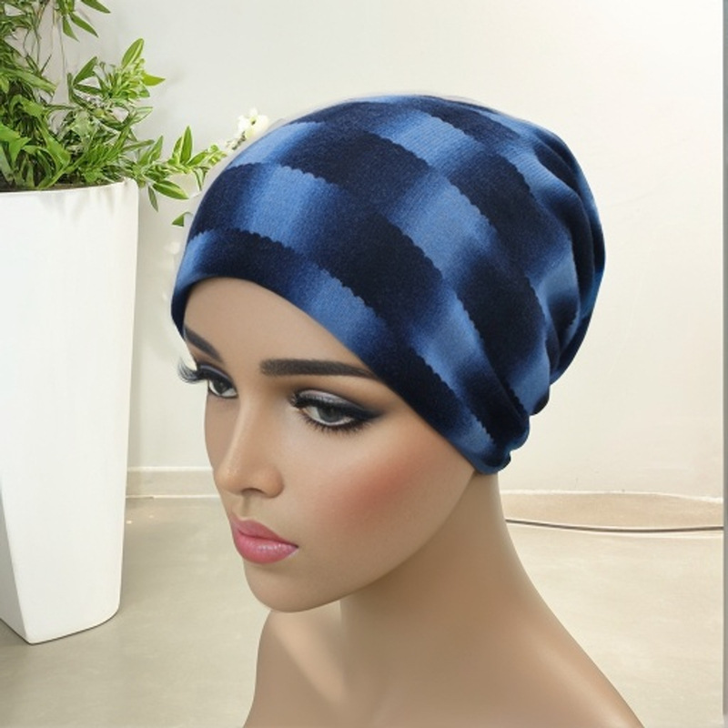Cross-border turban cap and scarf dual-purpose elastic street trend casual fashion pullover hat Tianzi pattern pattern headscarf