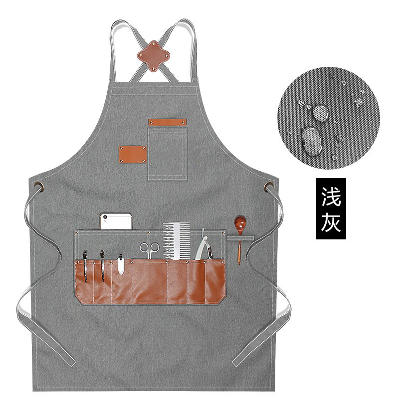 Comercio exterior lienzo delantal logotipo personalizado arte leche cruda tienda de té restaurante cafetería guardapolvos delantal al por mayor personalizado