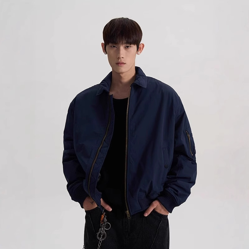 Solid Color American Style Retro Lapel Aviator Jacket Baseball Suit Coat Men's Short Spring and Autumn Casual Coat Trendy