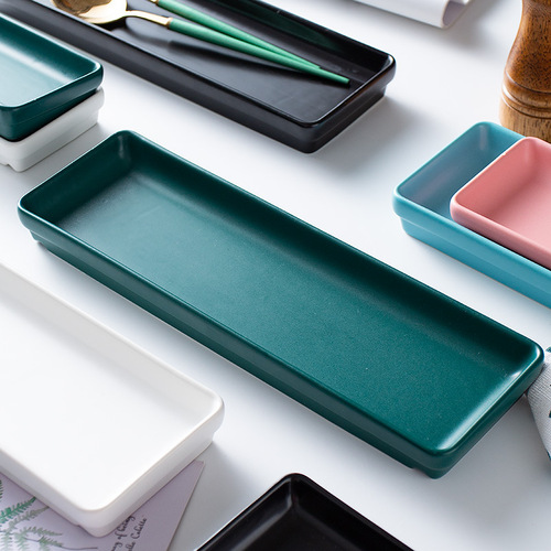 Household color glaze creative chicken wings placed ceramic long plate snack rectangular flat plate restaurant Japanese sushi plate
