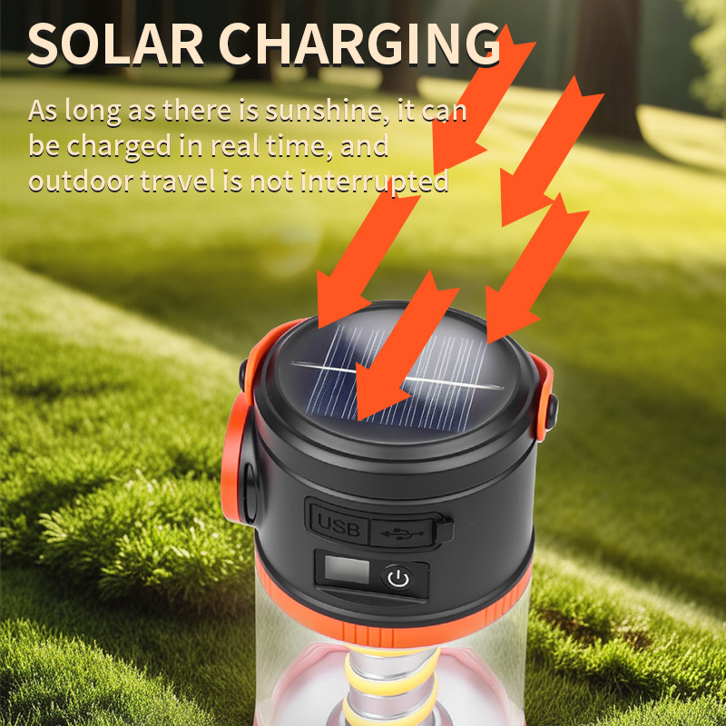 Grenzüberschreitende, neue Solarlade-Campingleuchte mit Leistungsanzeige, multifunktionale Outdoor-Beleuchtung, Zeltleuchte mit mehreren Lichtquellen_voghion.com