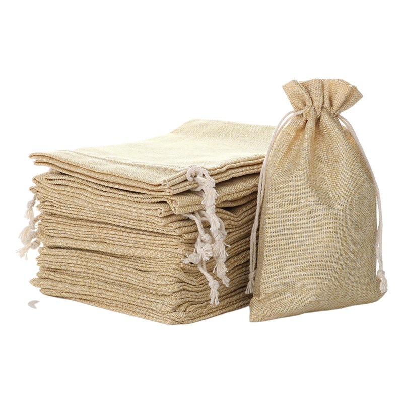 Amazon suministros cuerda de algodón bolsa de lino de color beige caramelo con cordón de lino jabón hecho a mano regalo de la joyería bolsa de lino