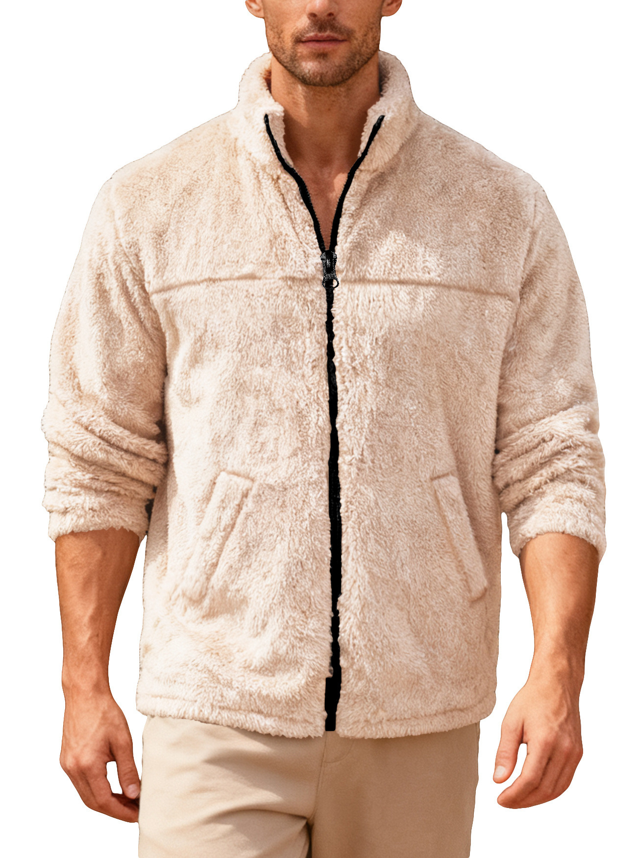 Nuevo transfronterizo de Europa y América Amazon otoño y invierno hombre cuello agitado chaqueta con cremallera chaqueta casual de gran tamaño