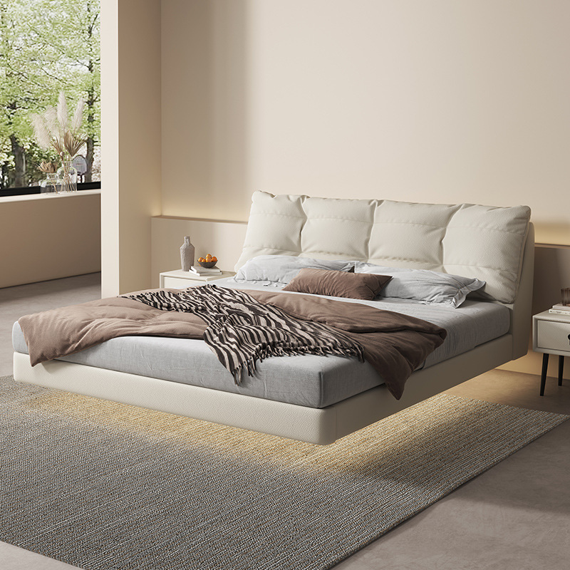 奶油風仙女懸浮床意式極簡輕奢風主臥室雙人床網紅床1.8m大小戶型