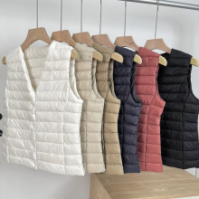一件代销圆领V领内搭叠穿90绒轻薄羽绒马夹背心女士修身内胆马甲
