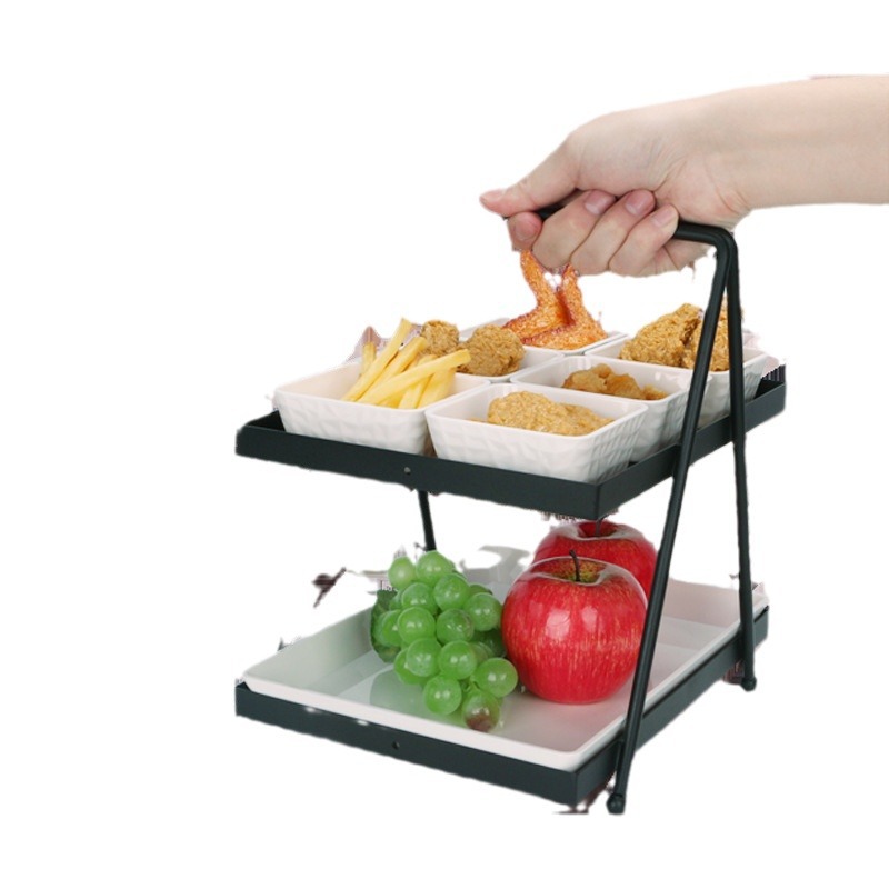 Plato de frutas de doble capa ktv Plato especial de cuatro cuadrados Plato de frutas secas Plato de barra Plato de bocadillos comerciales Plato de frutas