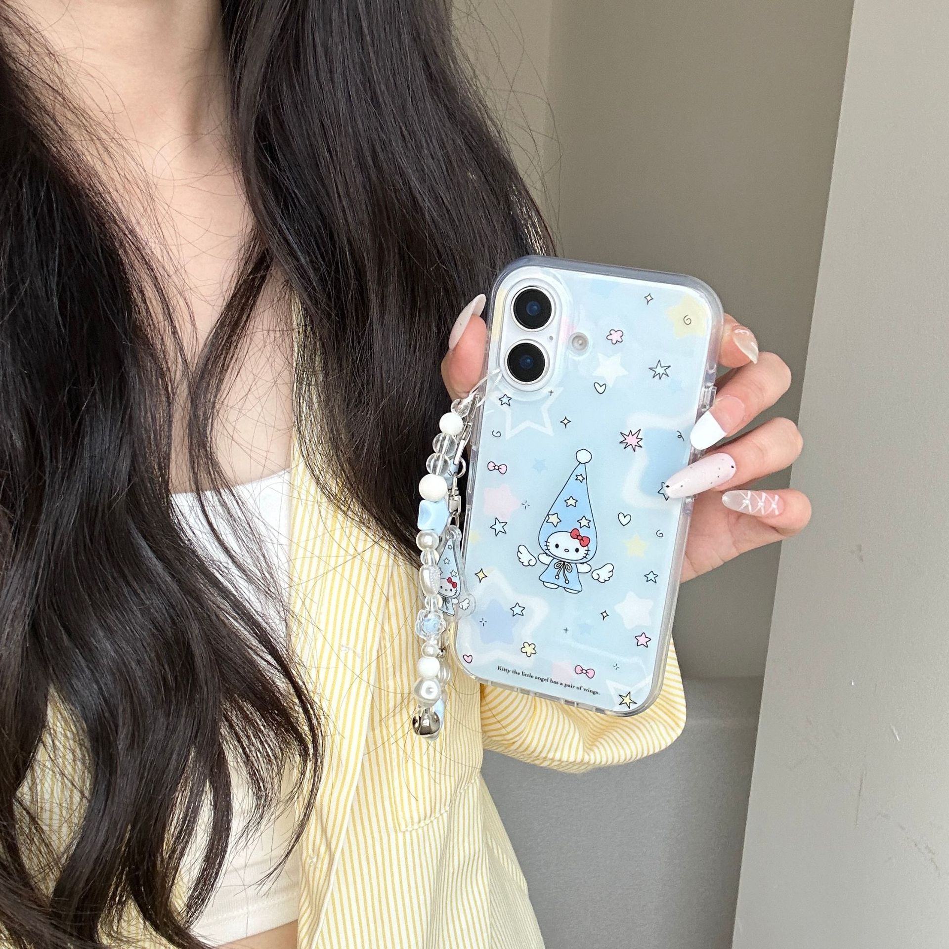 Sombrero largo estrella azul coreano KT para iPhone15/16 funda para teléfono móvil 14Pro femenino 16ProMax nuevo 13