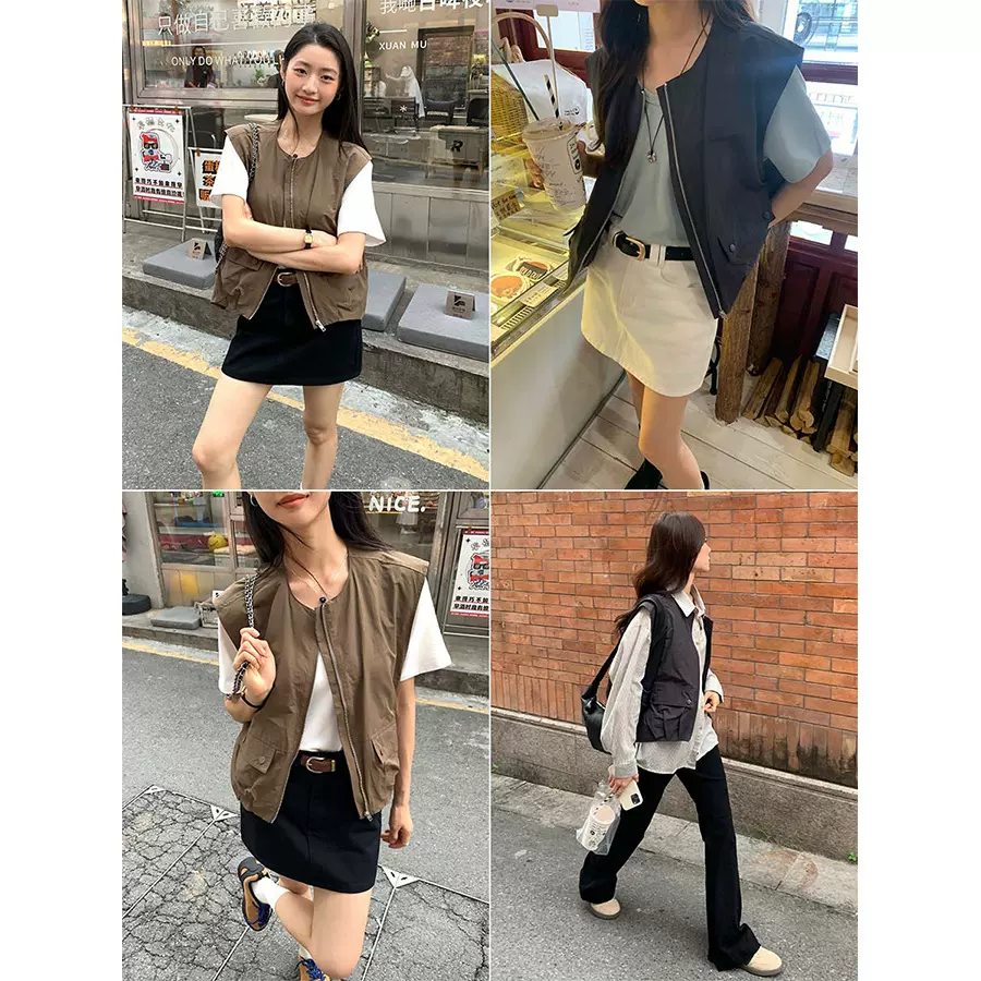 黄峥美式工装叠穿马甲背心女2024秋宽松休闲无袖外搭上衣143AY685