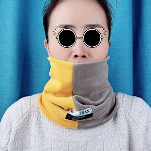 Stitching Scarf Winter Double Thickened Warm Ollie Velvet Neck Set Outdoor Fashion Men's and Women's Color-matching Scarf Women