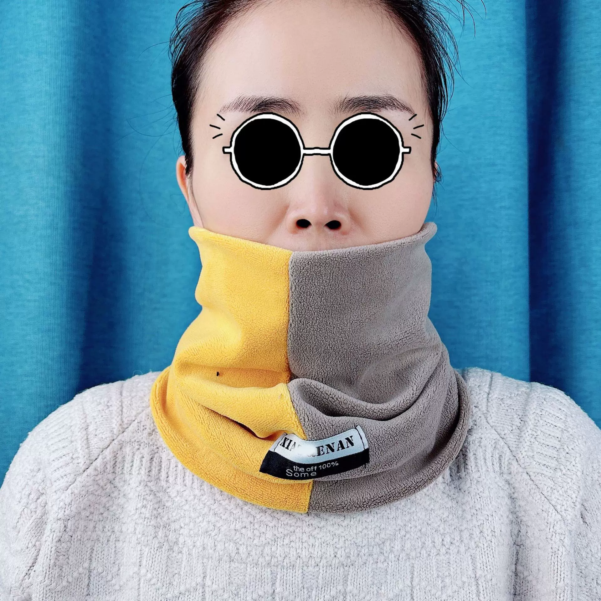 拼接围脖冬季双层加厚保暖奥利绒脖套户外时尚男女拼色套头围脖女