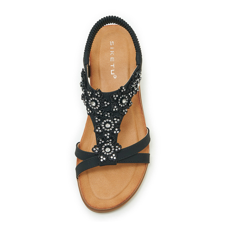 Sandal đế xuồng đính đá hoa nữ gót cao 9 cm — màu đen, trắng, quả mơ chi tiết 31