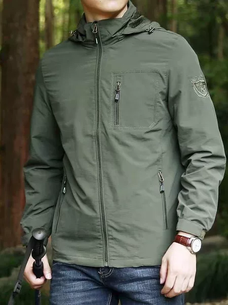 Spring and Autumn Men's Mid-Length Jacket, Thin Workwear Outdoor Casual Windproof Multi-Pocket Coat, Large Size
