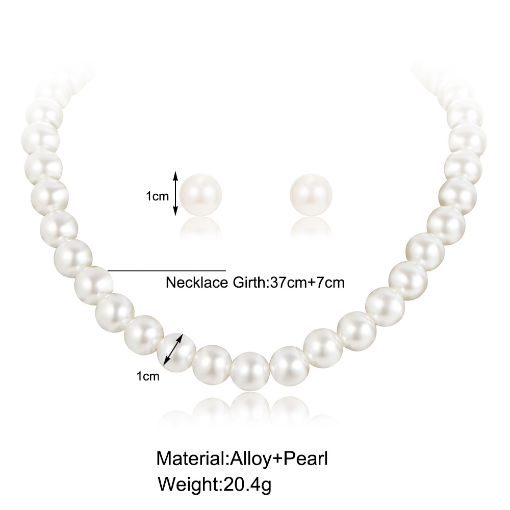 21g Weight No Inlaid Inlay Material Women's Fashion Geometric Imitation Pearl Alloy Earrings Necklace No Inlaid Jewelry Sets