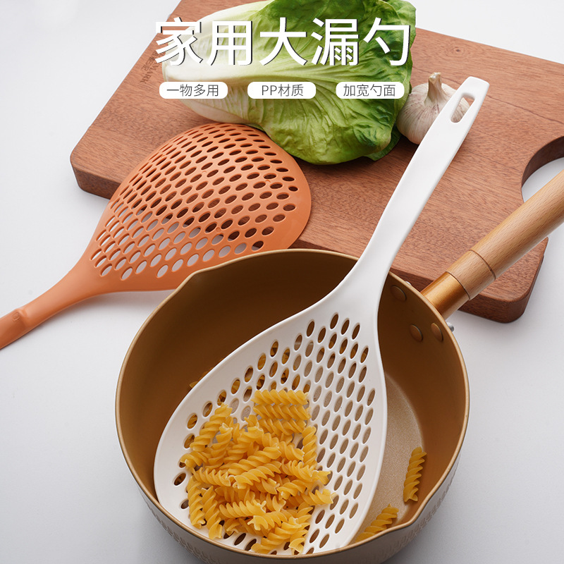 日系家用大漏勺廚房大號撈麵勺長柄瀝水過濾網酒店火鍋油炸隔油勺