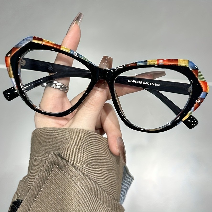 Lunettes œil-de-chat bicolores pour femme, style rétro, anti-lumière bleue, tendance et sans correction_voghion.com