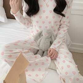 韩系爱心小花简约舒适睡衣套装休闲家居服
