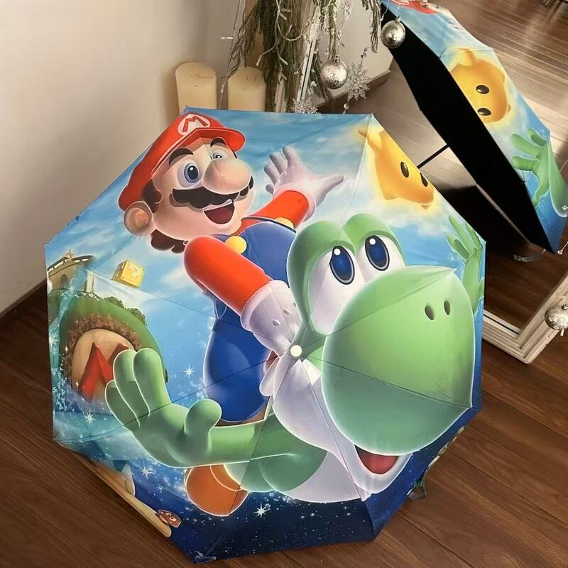 Super Mario Cartoon Cute Automatic Sunny Umbrella Female Student Sunscreen UV Folding Umbrella Sun Umbrella