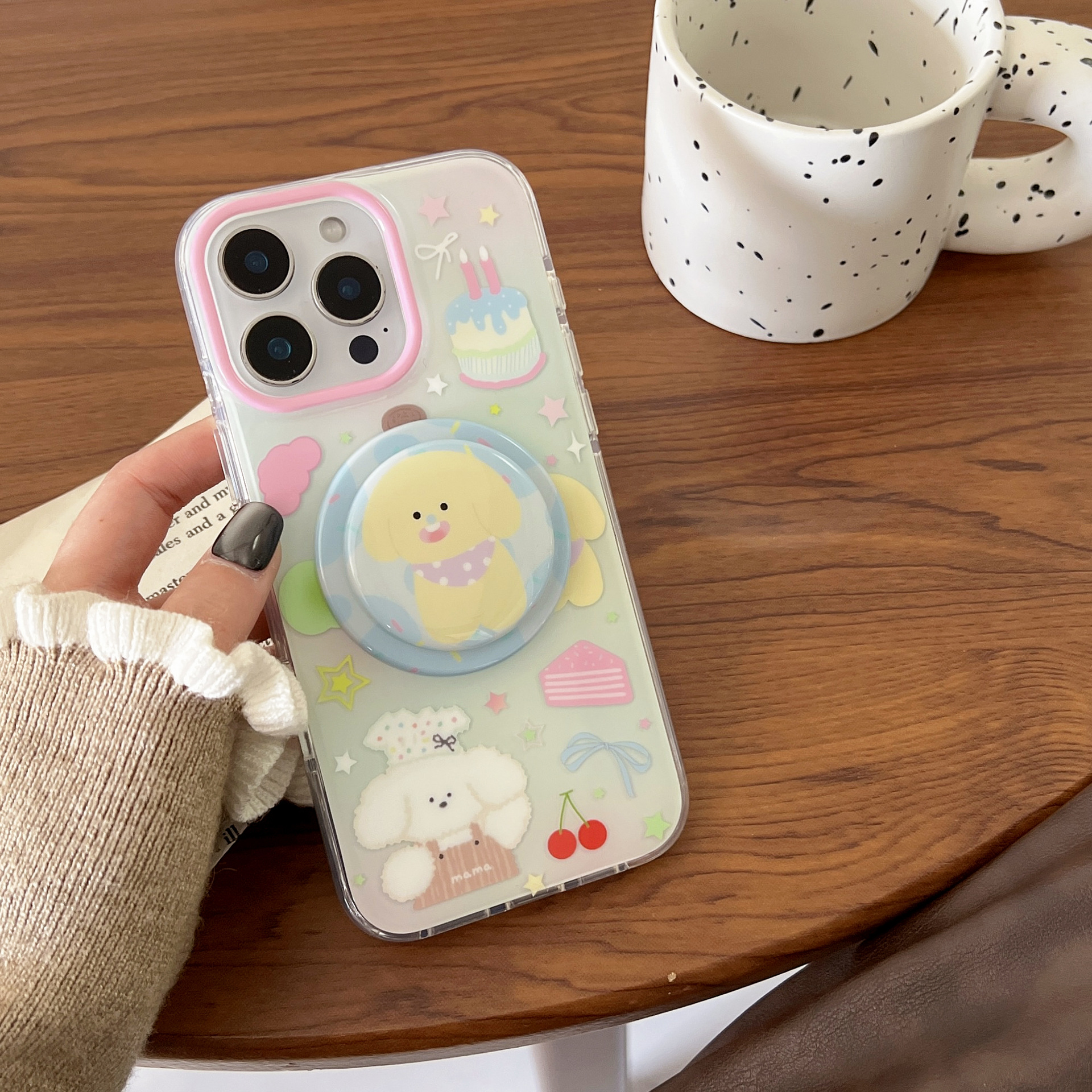 Divertido y lindo perro blanco de dibujos animados adecuado para 15ProMax Postre 16Pro magnético 14/13 Red de Internet 16PM soporte