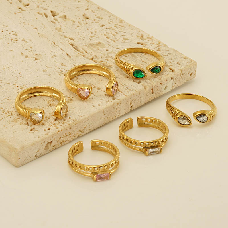 Transfronterizo europeo y americano anillo de circón de acero inoxidable nicho diseño retro anillo avanzado abierto con incrustaciones ins estilo de las mujeres