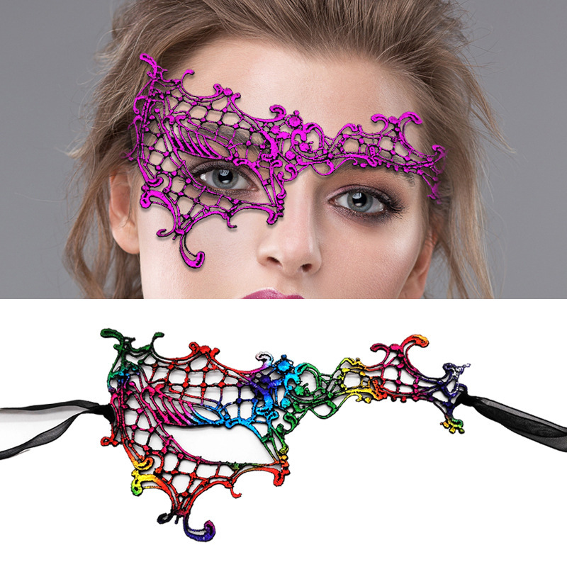 Transfronterizo exclusivo estampado máscara de encaje grueso mitad cara fiesta Halloween máscara de maquillaje vestido sexy máscara de ojos TK